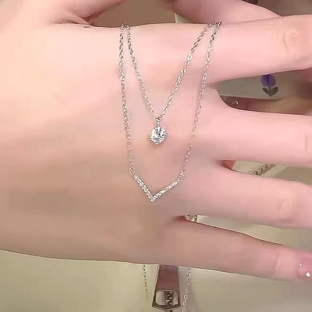 Toinianimos-Sterling Silver CZ Layered Necklace