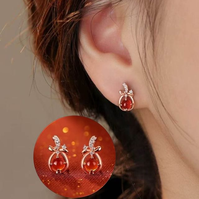 Toinianimos-Sterling Silver CZ Lucky Bag Stud Earring