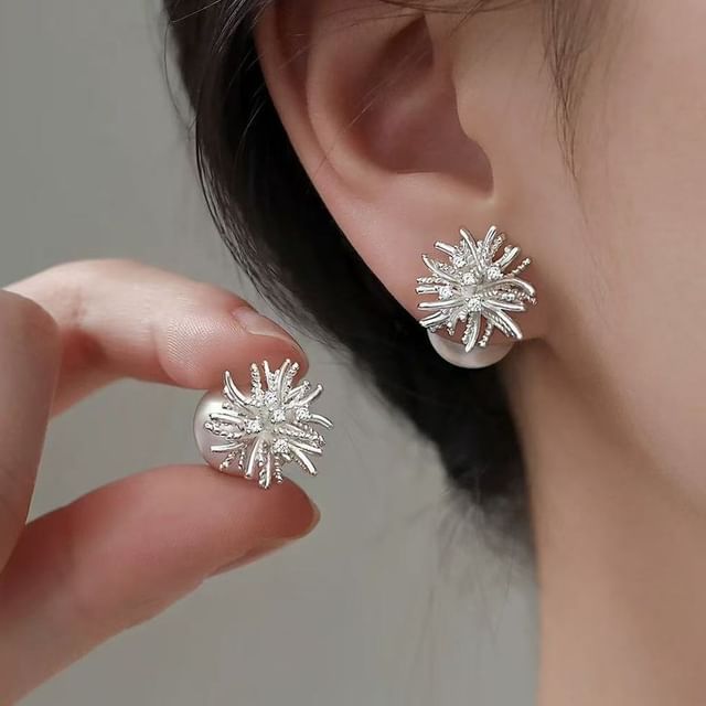 Toinianimos-Sterling Silver Firework Rhinestone Ear Stud
