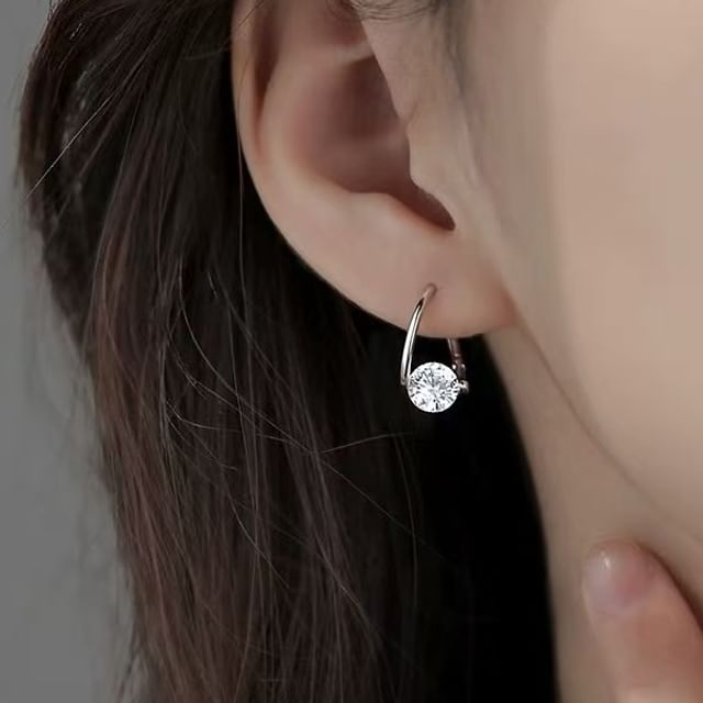 Toinianimos-Sterling Silver Rhinestone Hoop Earring