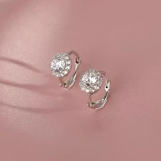 Toinianimos-Sterling Silver Rhinestone Huggie Earring