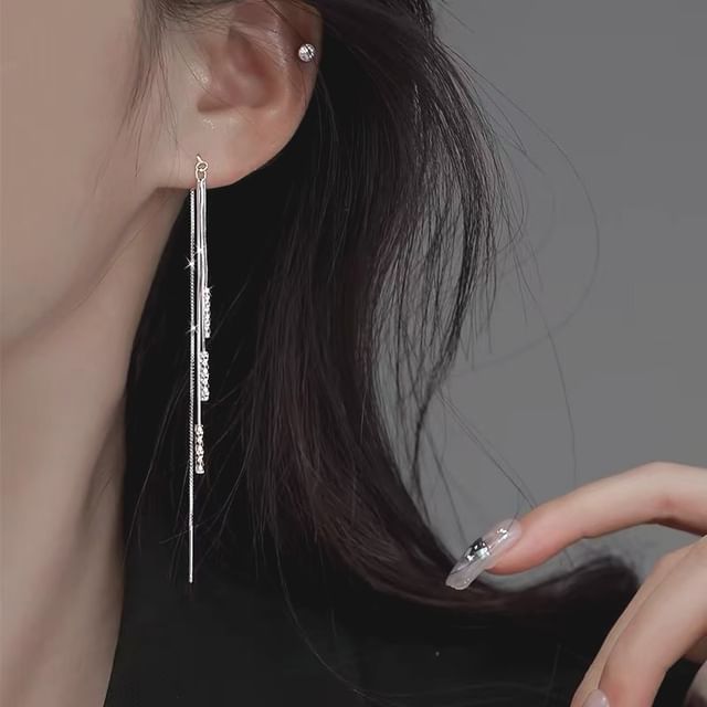 Toinianimos-Sterling Silver Rhinestone Threader Earring