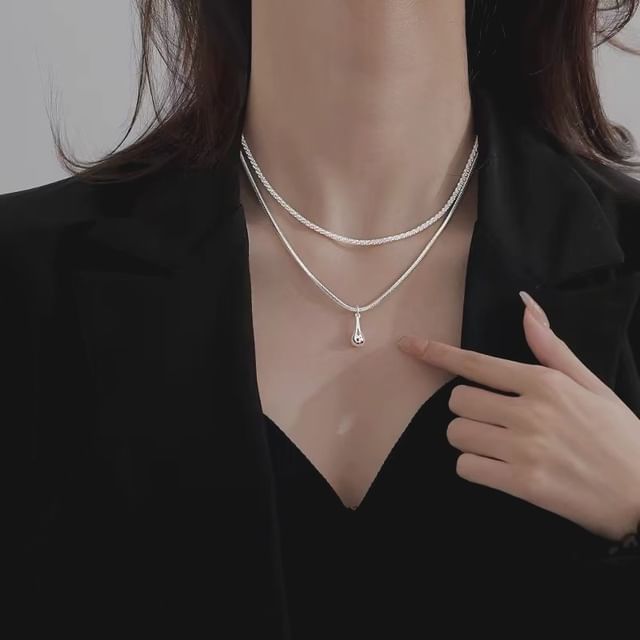 Toinianimos-Sterling Silver Waterdrop Layered Necklace