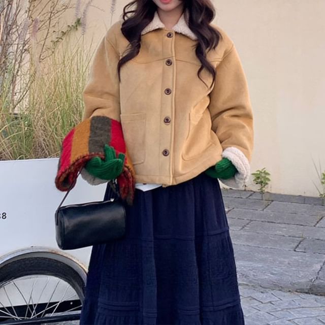 Trendycas-Collared Button-Up Plain Jacket