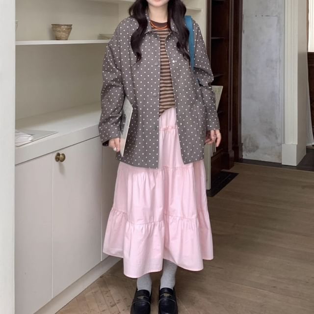 Trendycas-Collared Dotted Button Jacket
