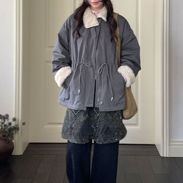 Trendycas-Collared Fleece-Lined Zip-Up Padded Jacket
