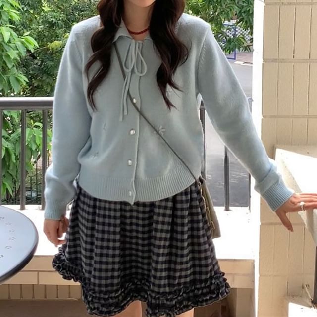 Trendycas-Collared Plain Button Up Cardigan