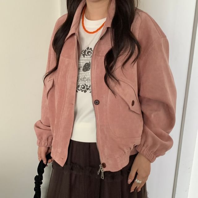 Trendycas-Collared Plain Crop Jacket