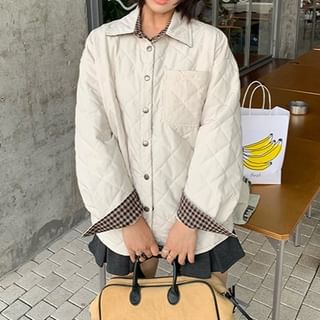 Trendycas-Collared Plain Quilted Button Jacket