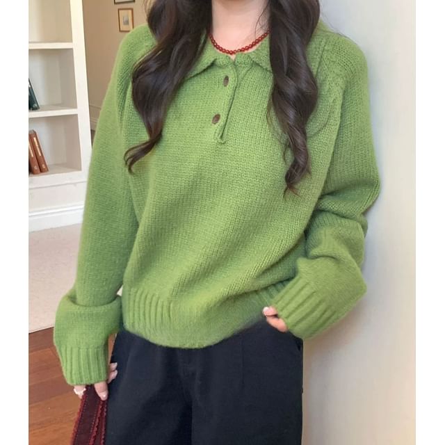 Trendycas-Collared Plain Sweater