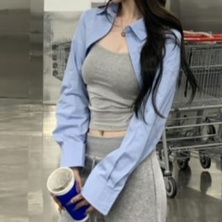 Trendycas-Collared Striped Crop Shirt