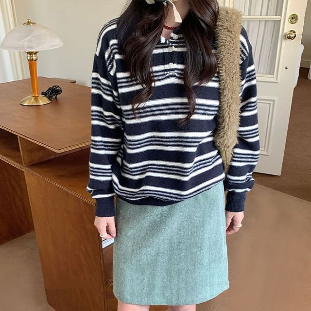 Trendycas-Collared Striped Sweater