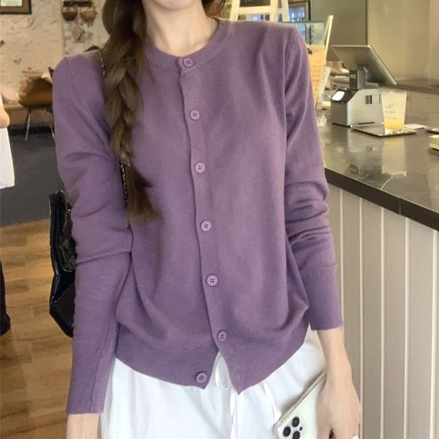 Trendycas-Crew Neck Plain Cardigan