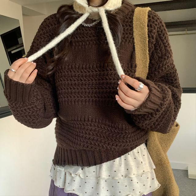 Trendycas-Crew Neck Plain Knit Sweater