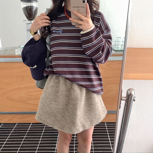Trendycas-Crew Neck Striped Sweater