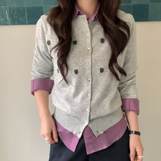 Trendycas-Dotted Button-Up Cardigan