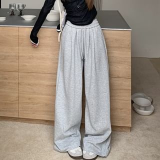 Trendycas-Drawstring Waist Plain Baggy Sweatpants