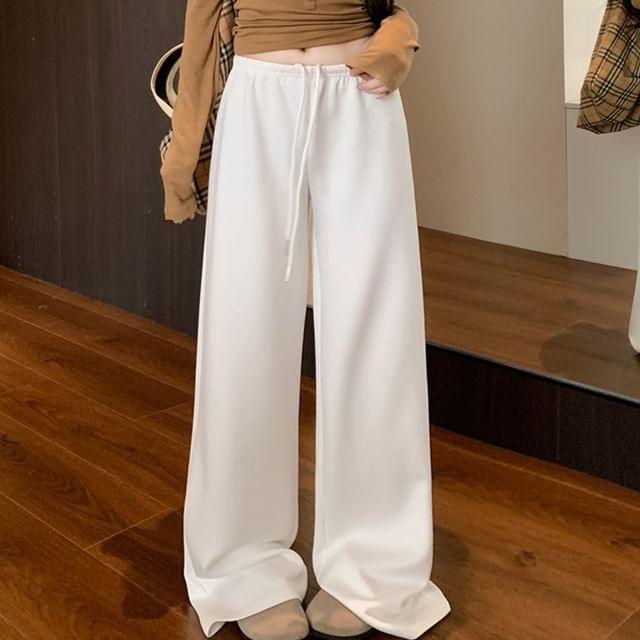 Trendycas-Drawstring Waist Plain Baggy Sweatpants