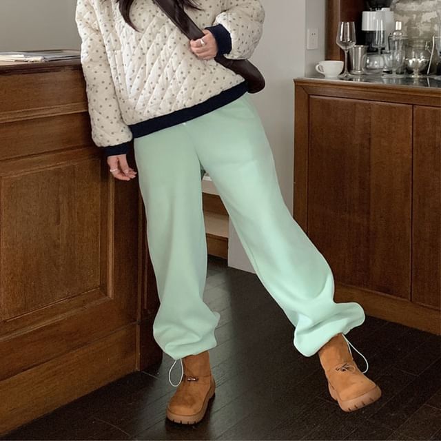 Trendycas-Drawstring Waist Plain Wide Leg Sweatpants