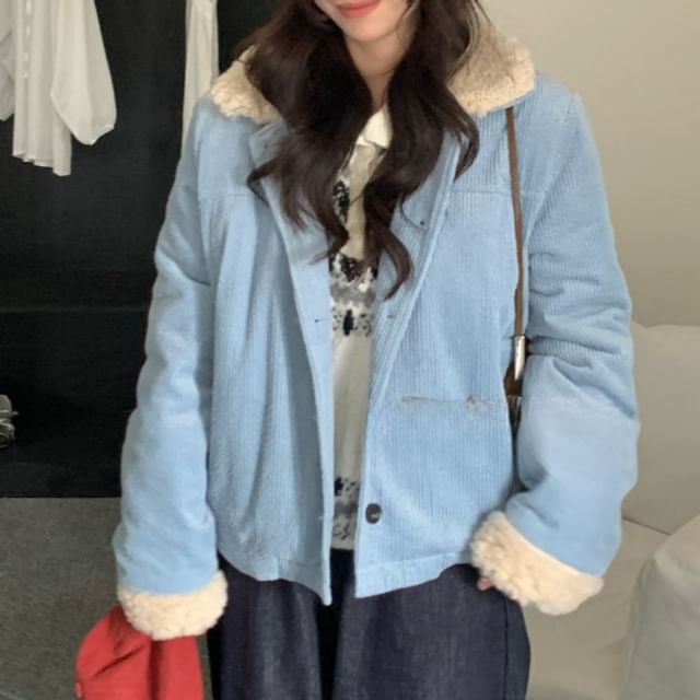 Trendycas-Fleece Collar Button-Up Jacket