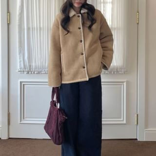 Trendycas-Fleece Collared Single Breasted Jacket