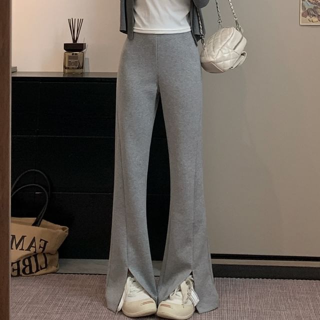 Trendycas-High Rise Plain Flared Sweatpants