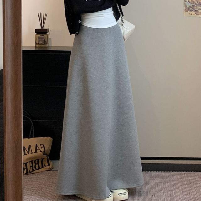 Trendycas-High Rise Plain Maxi A-Line Skirt