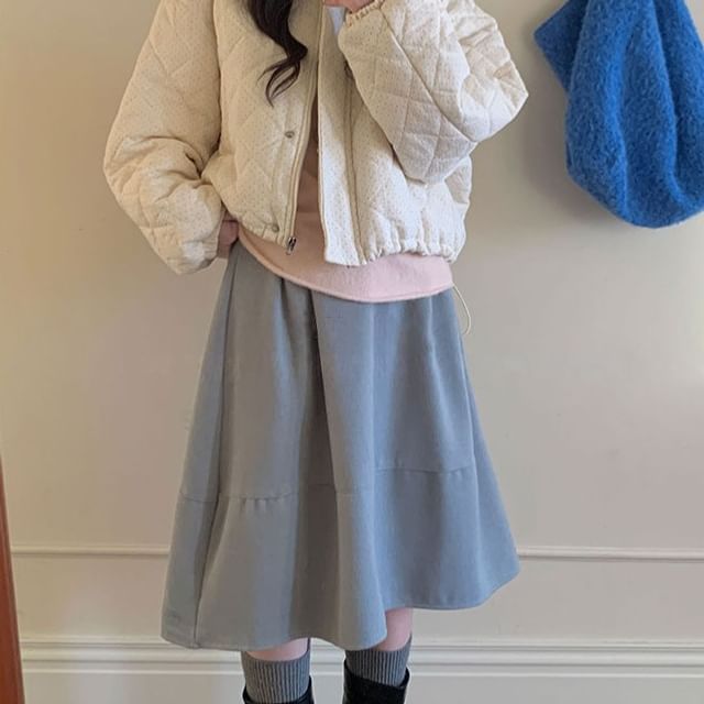 Trendycas-High Rise Plain Panel Midi A-Line Skirt