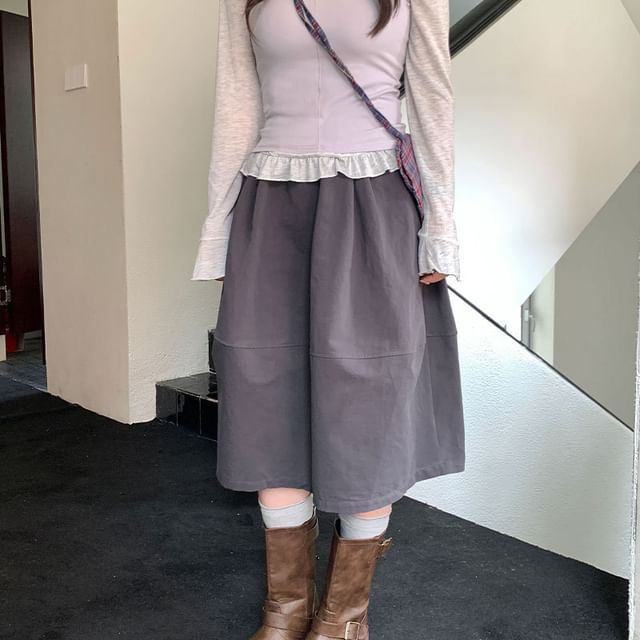 Trendycas-High Waist Plain A-Line Skirt