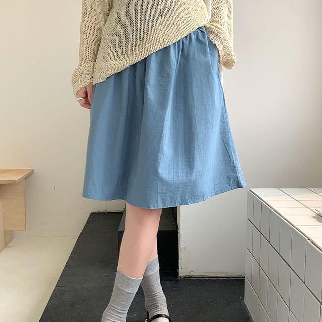 Trendycas-High Waist Plain A-Line Skirt