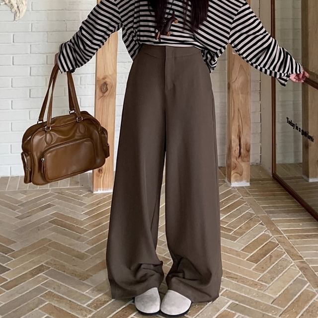 Trendycas-High Waist Plain Baggy Pants