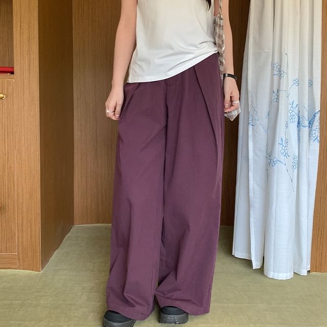 Trendycas-High Waist Plain Wide Leg Pants
