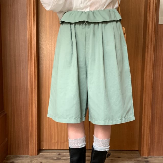 Trendycas-High Waist Ruffle Plain Capri Pants