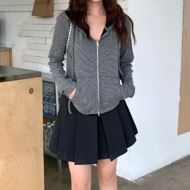 Trendycas-Hooded Plain Zip Jacket