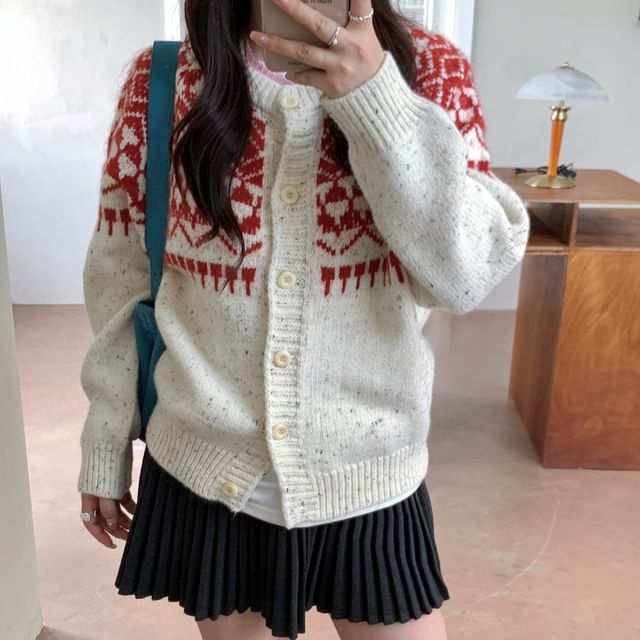 Trendycas-Jacquard Button-Up Cardigan