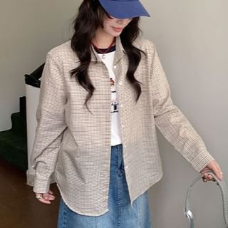 Trendycas-Long-Sleeve Plaid Button-Up Shirt