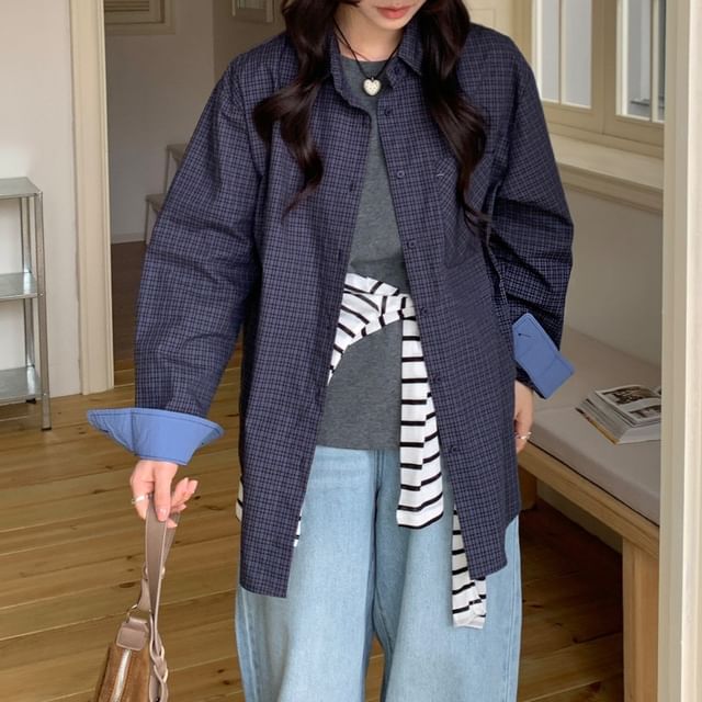 Trendycas-Long-Sleeve Plaid Shirt