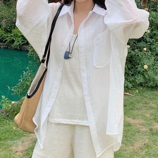 Trendycas-Long-Sleeve Plain Pocket Detail Shirt