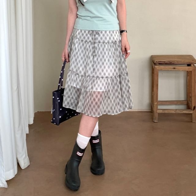 Trendycas-Mid Rise Argyle A-Line Skirt
