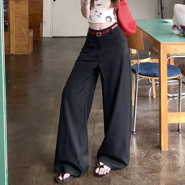 Trendycas-Mid Rise Plain Baggy Pants