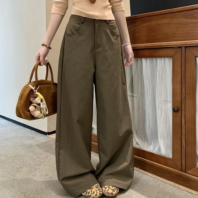 Trendycas-Mid Rise Plain Baggy Pants