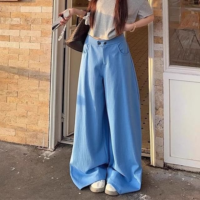 Trendycas-Mid Rise Plain Baggy Pants