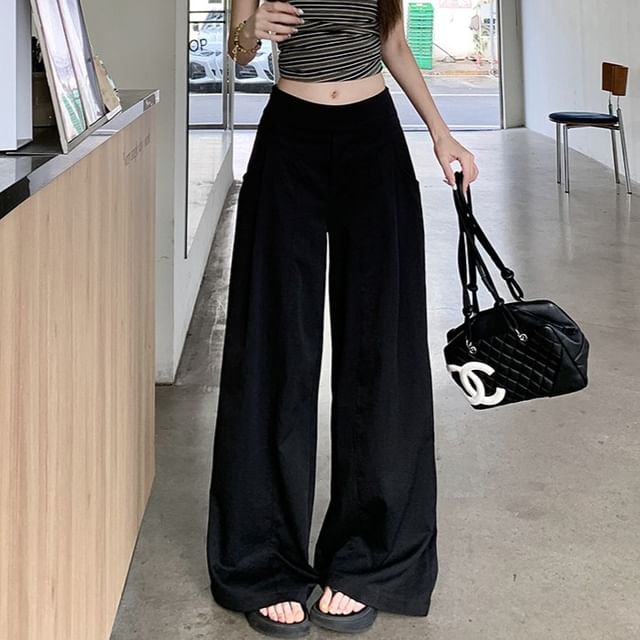 Trendycas-Mid Rise Plain Wide Leg Pants
