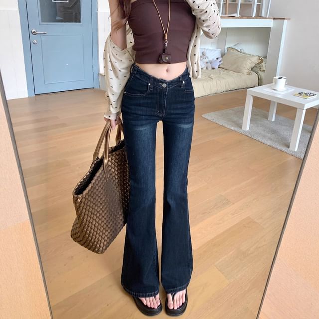 Trendycas-Mid Rise Washed Bell Bottom Jeans