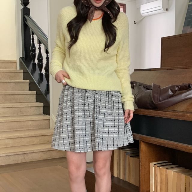Trendycas-Mid Waist Gingham Checker Mini Pleated Skirt