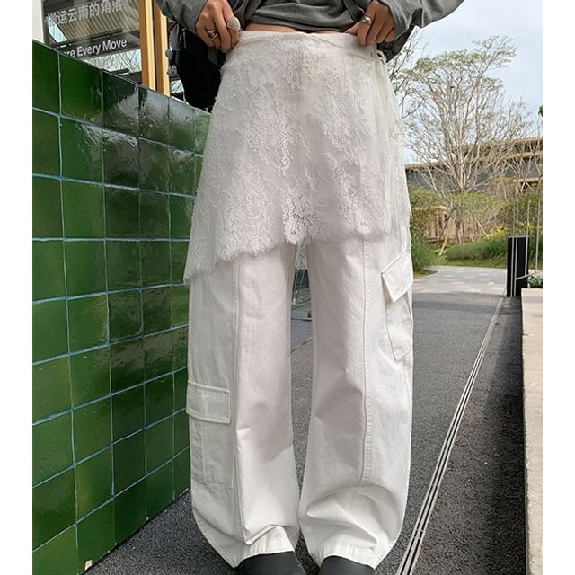Trendycas-Mid Waist Overlay Barrel Leg Cargo Pants