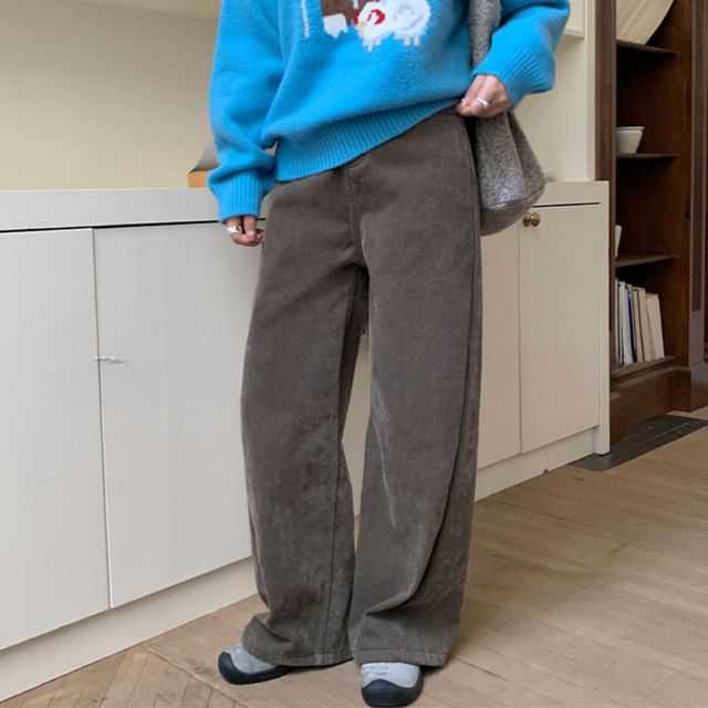 Trendycas-Mid Waist Plain Baggy Pants