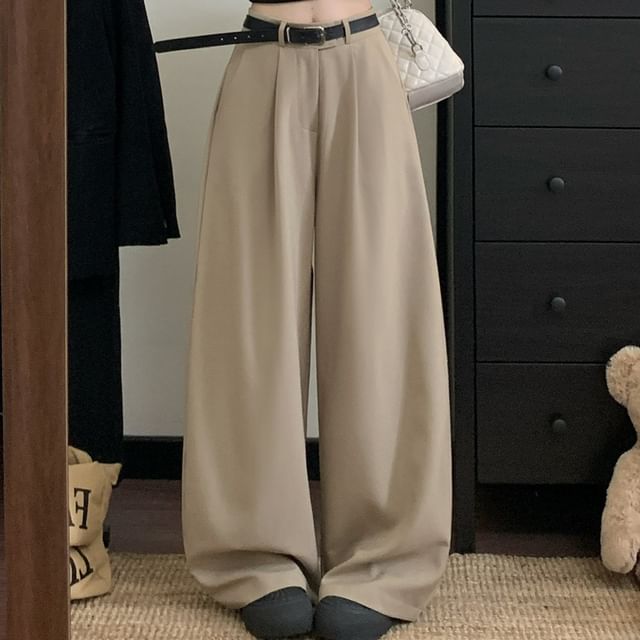 Trendycas-Mid Waist Plain Baggy Pants