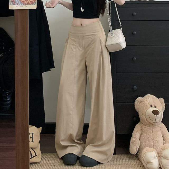 Trendycas-Mid Waist Plain Baggy Pants