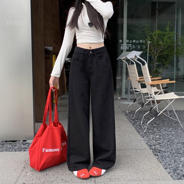 Trendycas-Mid Waist Wide Leg Jeans